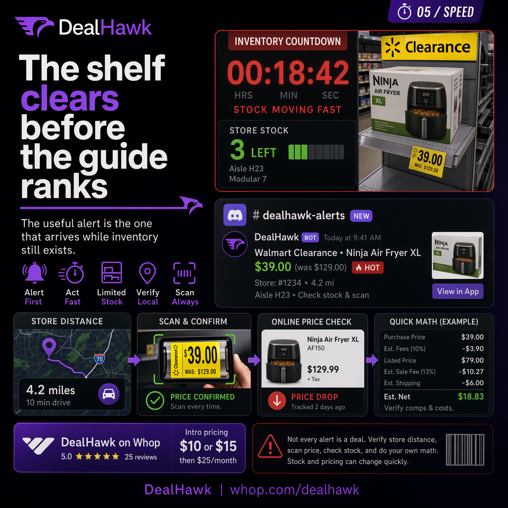 Prompt-enhanced visual system: alert, verify, buy small, list, review.